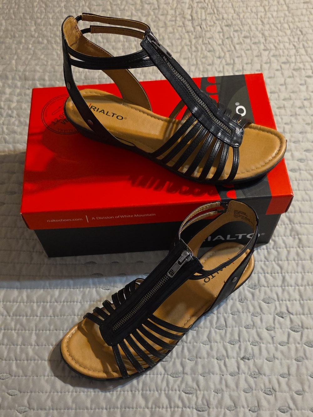 Rialto Black Strappy T-Zip Gladiator Sandals
